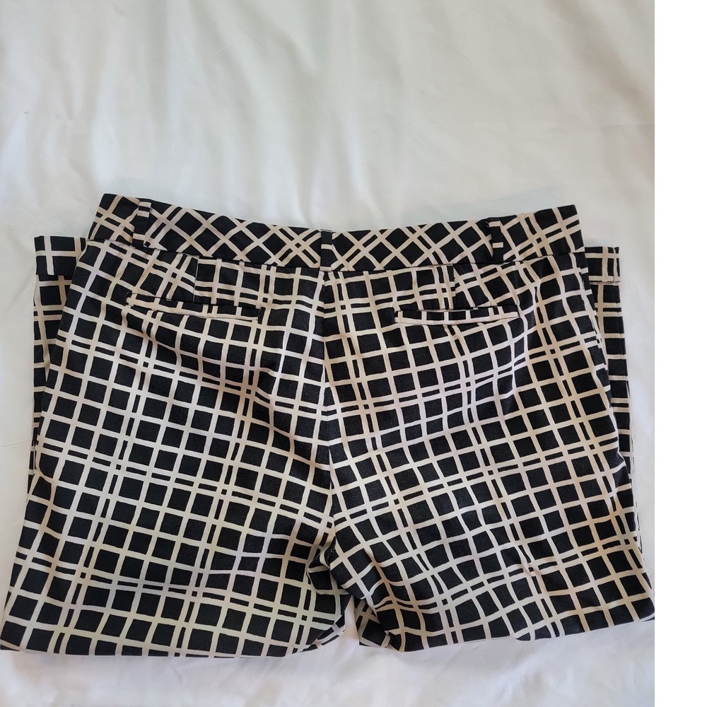 Banana Republic Hampton Pant 14S Black Cream Plaid Cuffed Ankle Pants - Picture 2 of 9